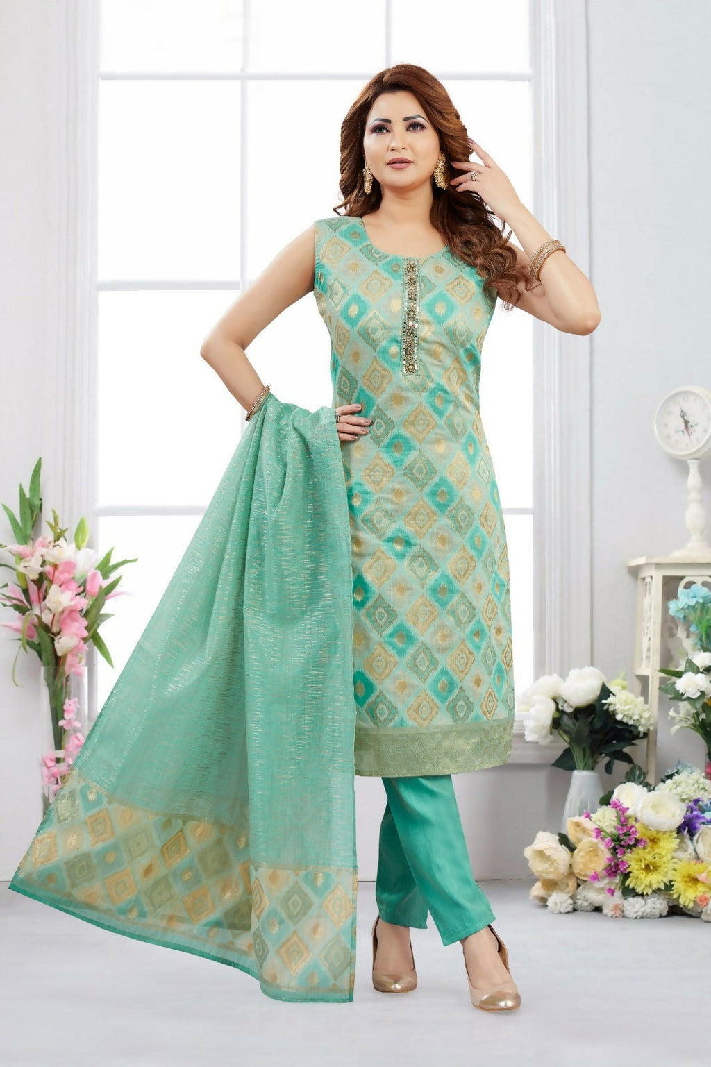 Joban Fashion Jacquard Firozi Color Kurta Set