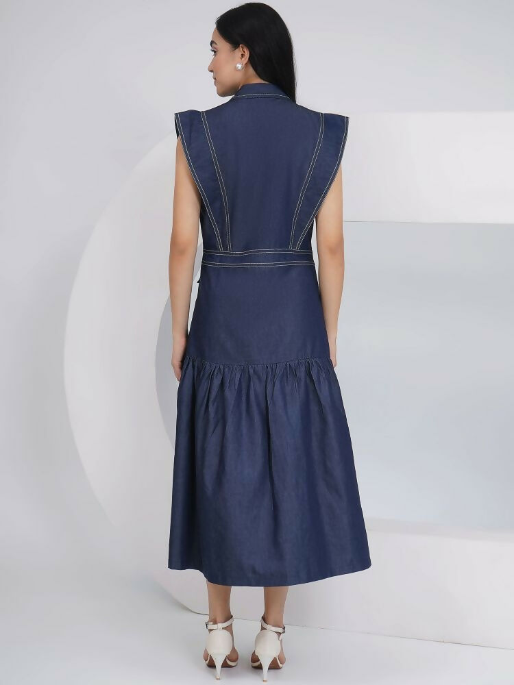 Joban Fashion Blue Denim Midi Dress