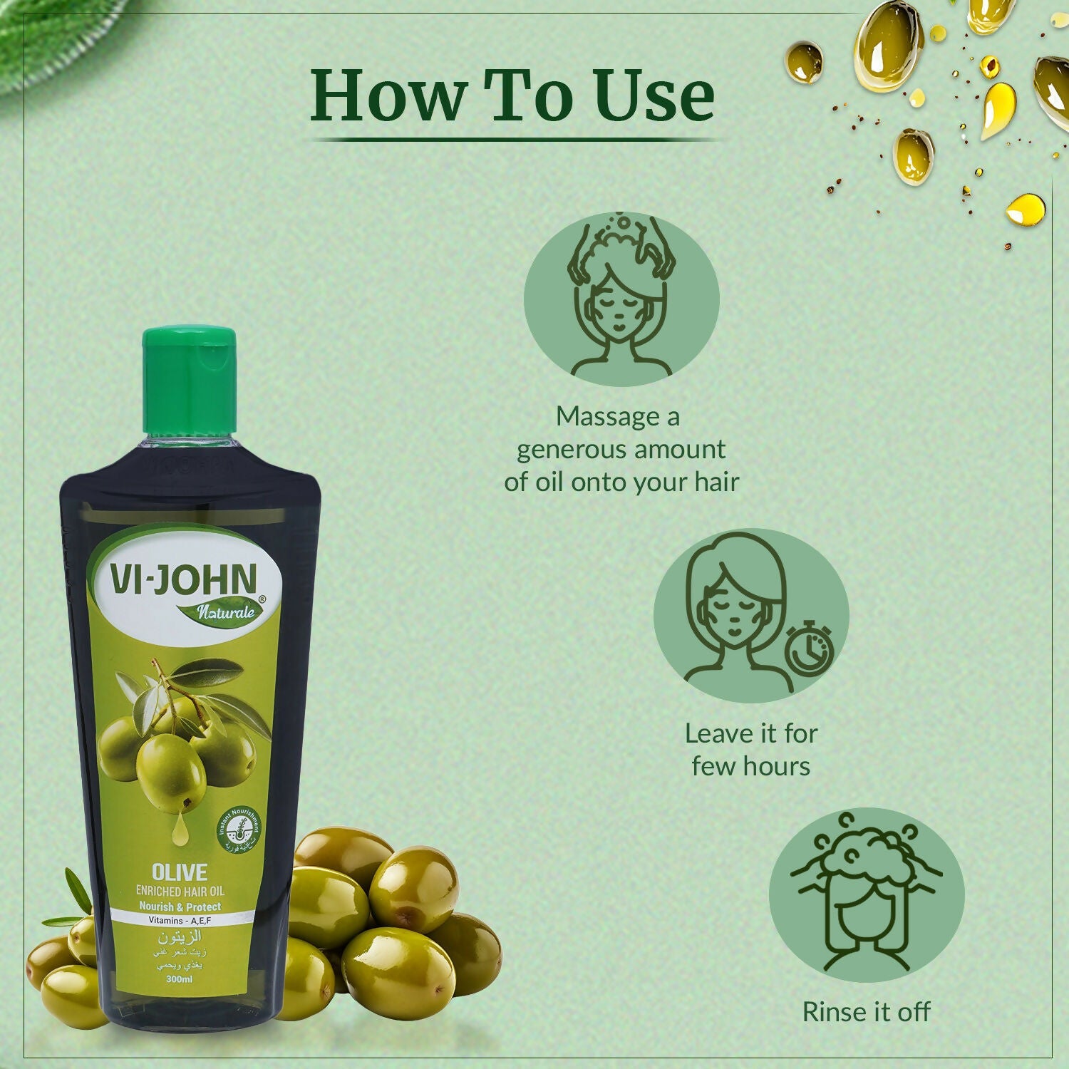 VI-JOHN Naturale Olive Enriched Hair Oil Nourish & Protect with Vitamin A.E & F