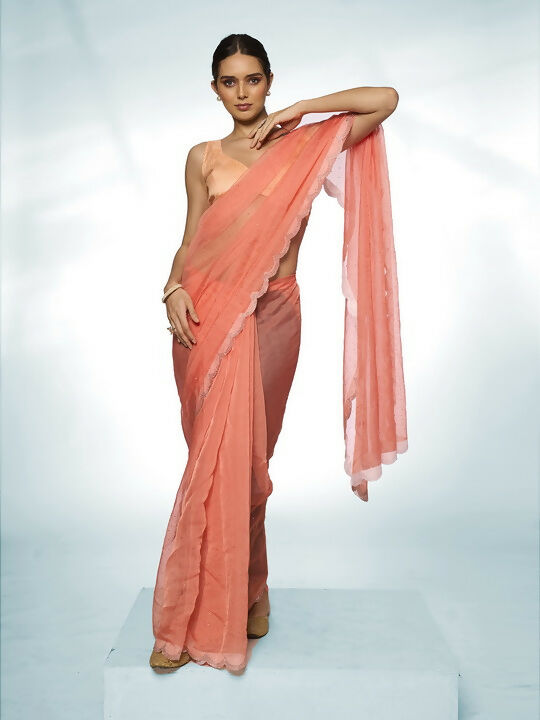 Orange Organza Swarovski Designer Saree - Shezlin