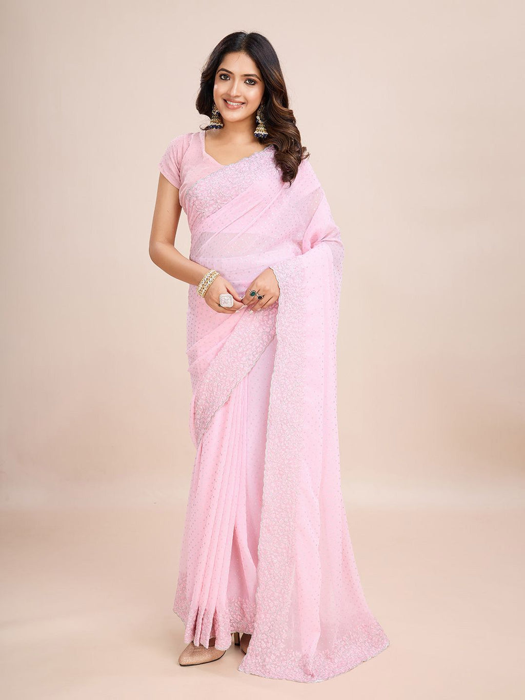 kasee Ethnic Motifs Sequinned Poly Georgette Ready to Wear Saree