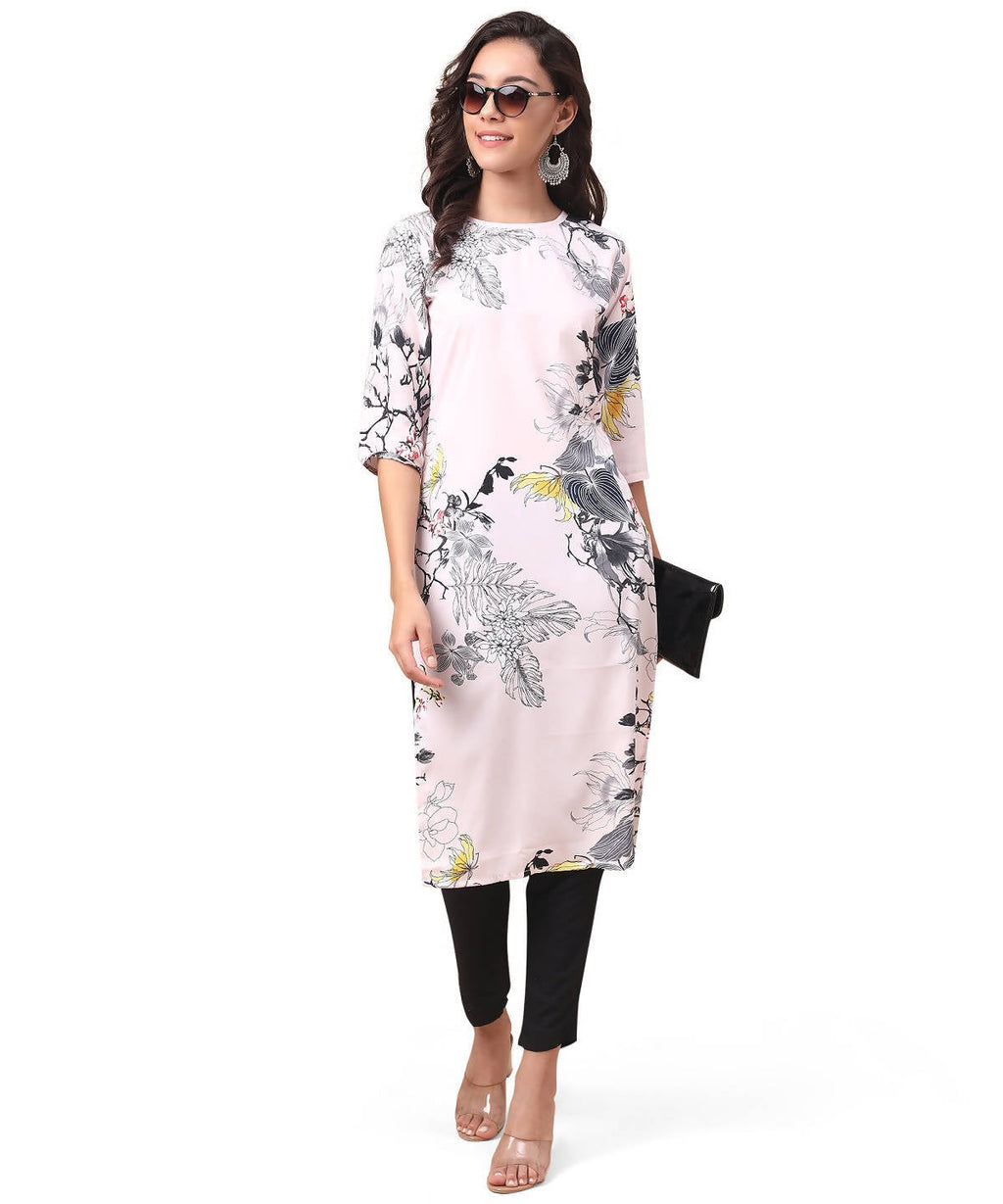 Vamika Cream French Crepe Printed Party Wear/Casual Wear Kurti