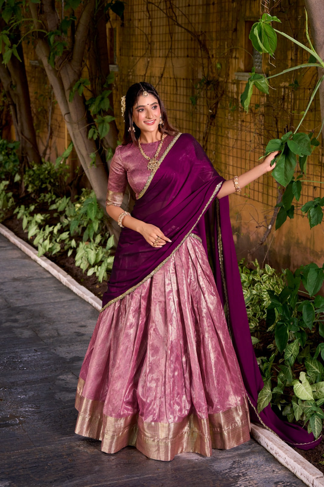 Evanik Traditional Pink Dupion Silk With Zari Weaving Work Lehenga Choli