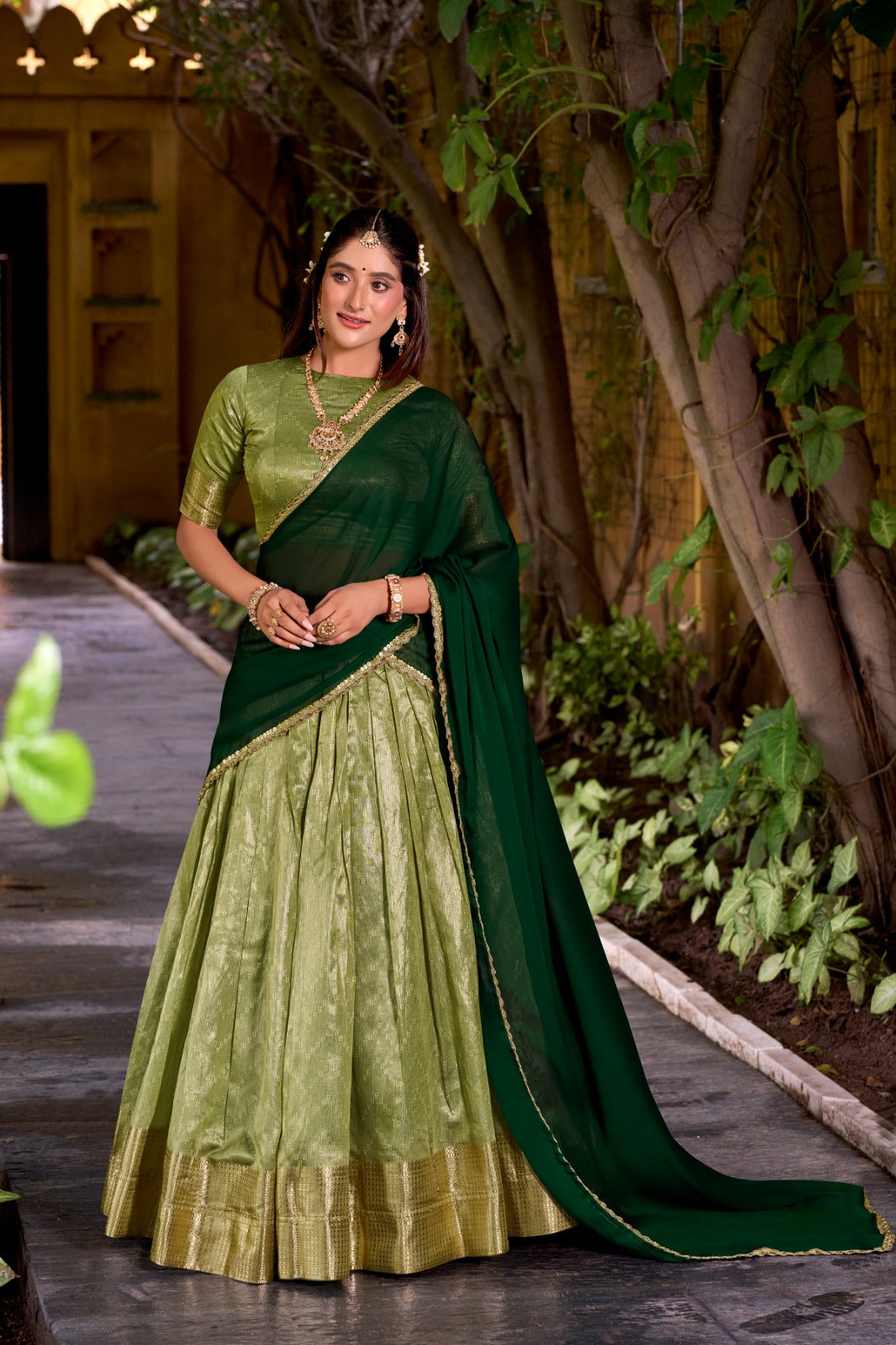 Evanik Traditional Pista Dupion Silk With Zari Weaving Work Lehenga Choli