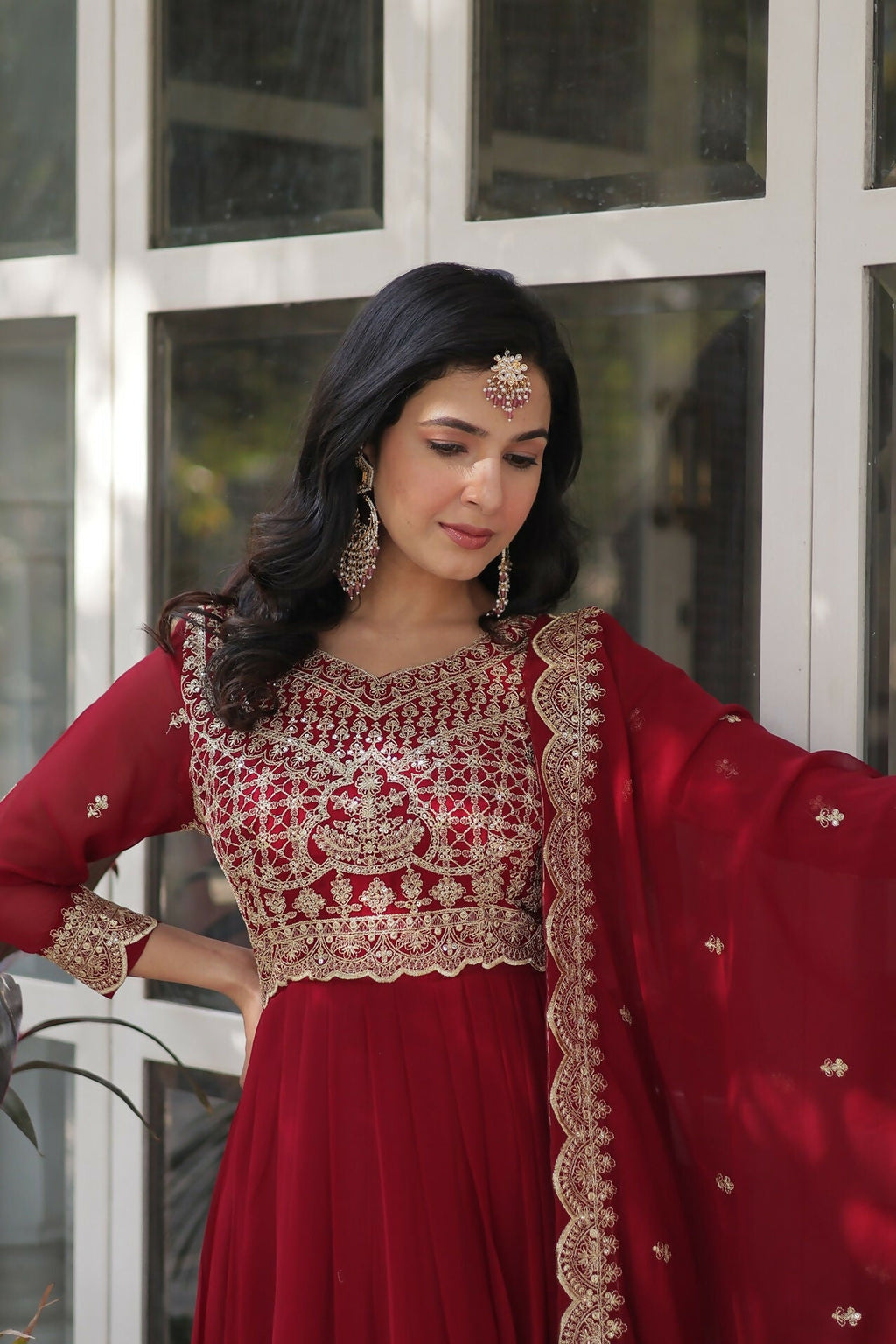 Joban Fashion Maroon Georgette Sequence Embroidery Work Kurta Set