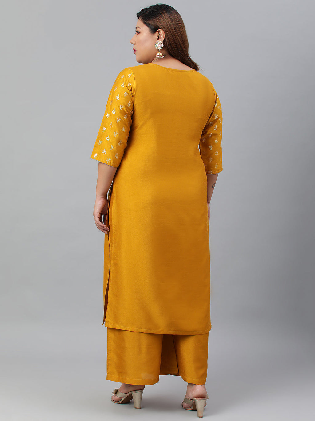 Janasya Women's Mustard Poly Silk Straight Party Kurta Set
