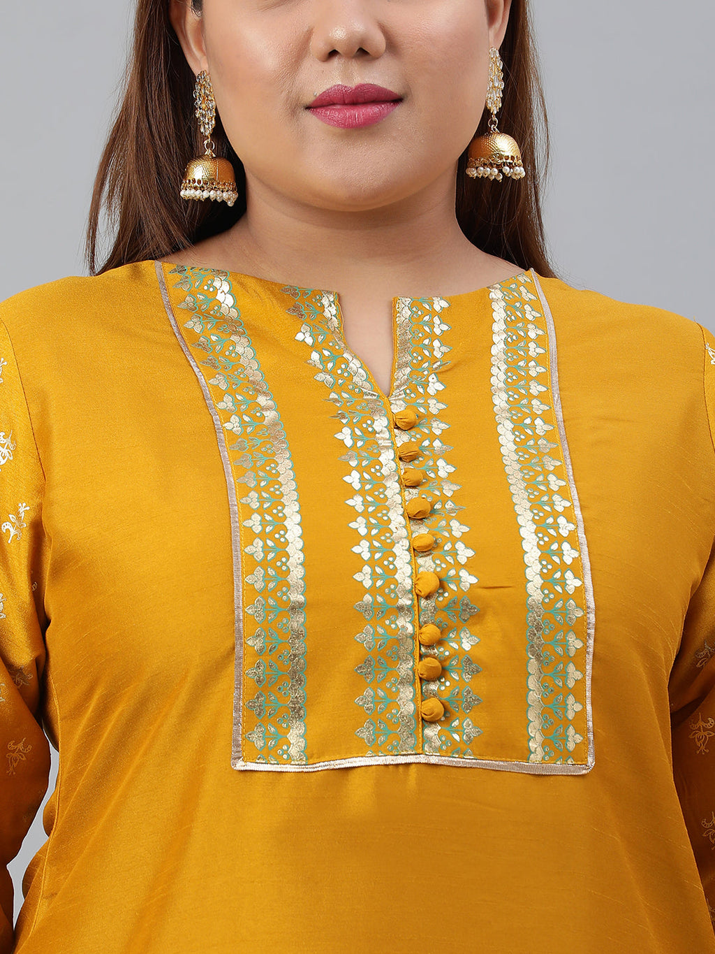 Janasya Women's Mustard Poly Silk Straight Party Kurta Set
