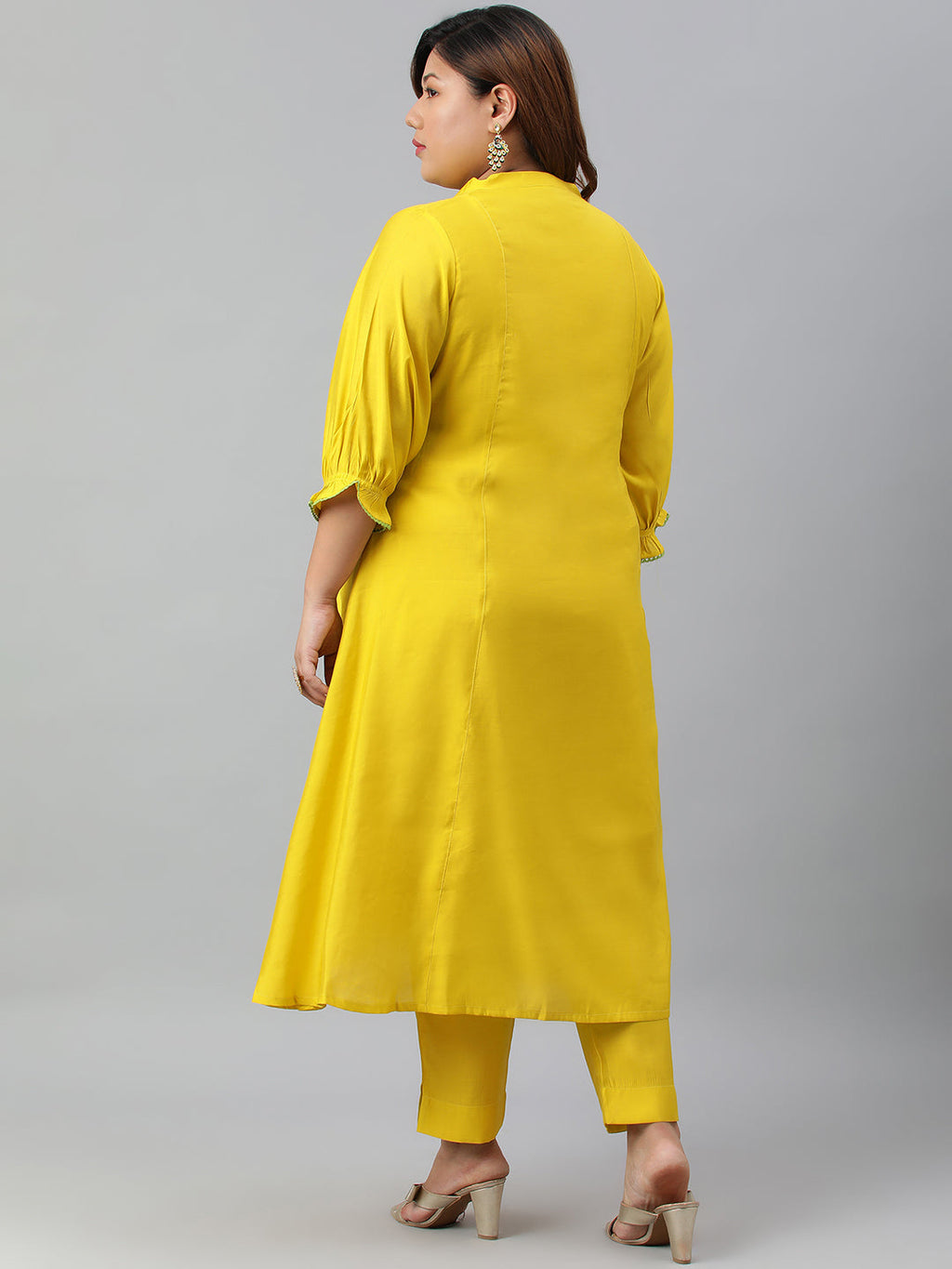 Janasya XL LOVE by Janasya Women's Plus Size Yellow Poly Silk Kurta With Pant