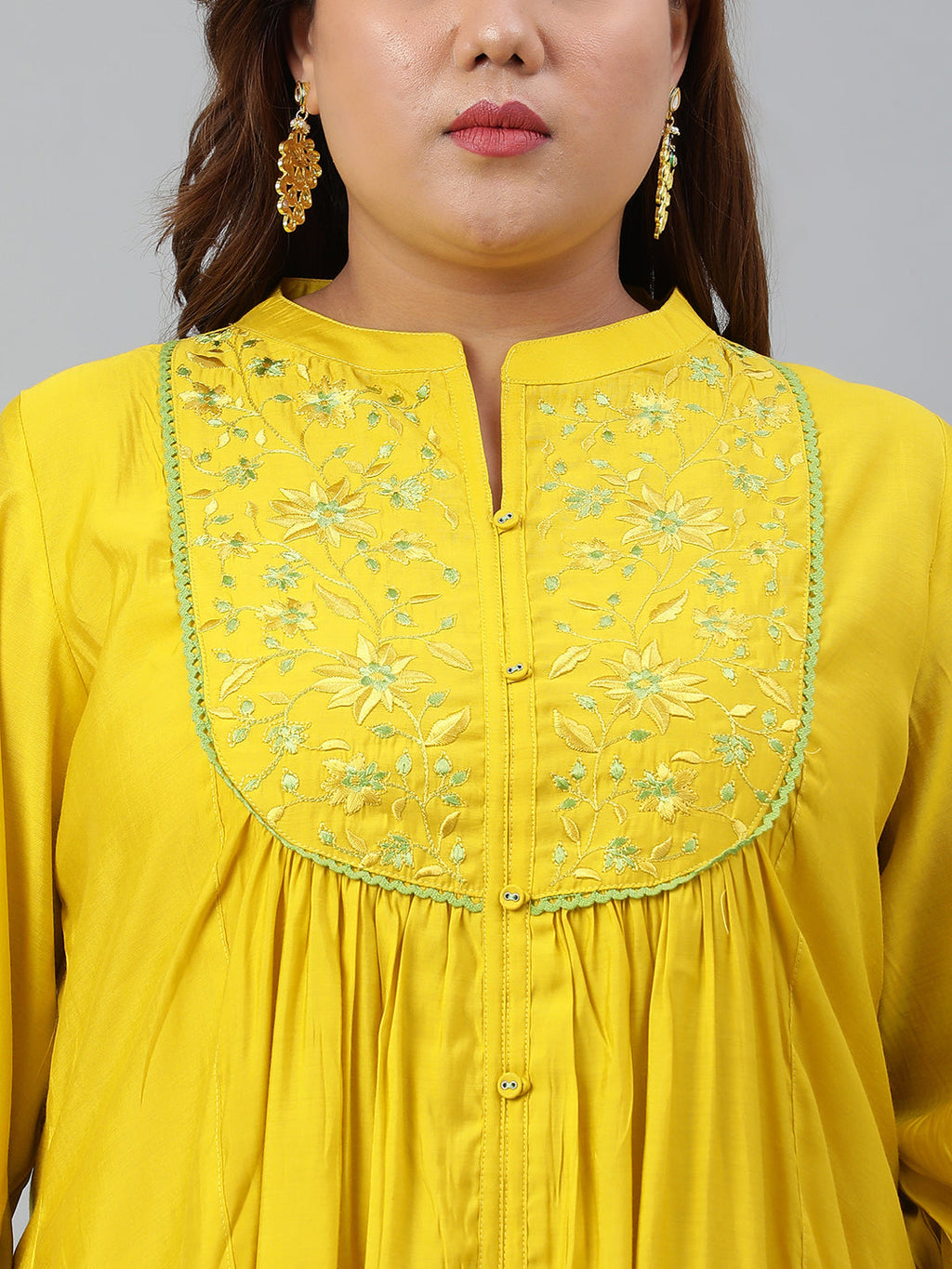 Janasya XL LOVE by Janasya Women's Plus Size Yellow Poly Silk Kurta With Pant