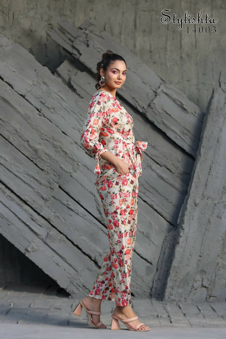 Women's Partywear Designer White & Multi Muslin co-ord set - Stylishta