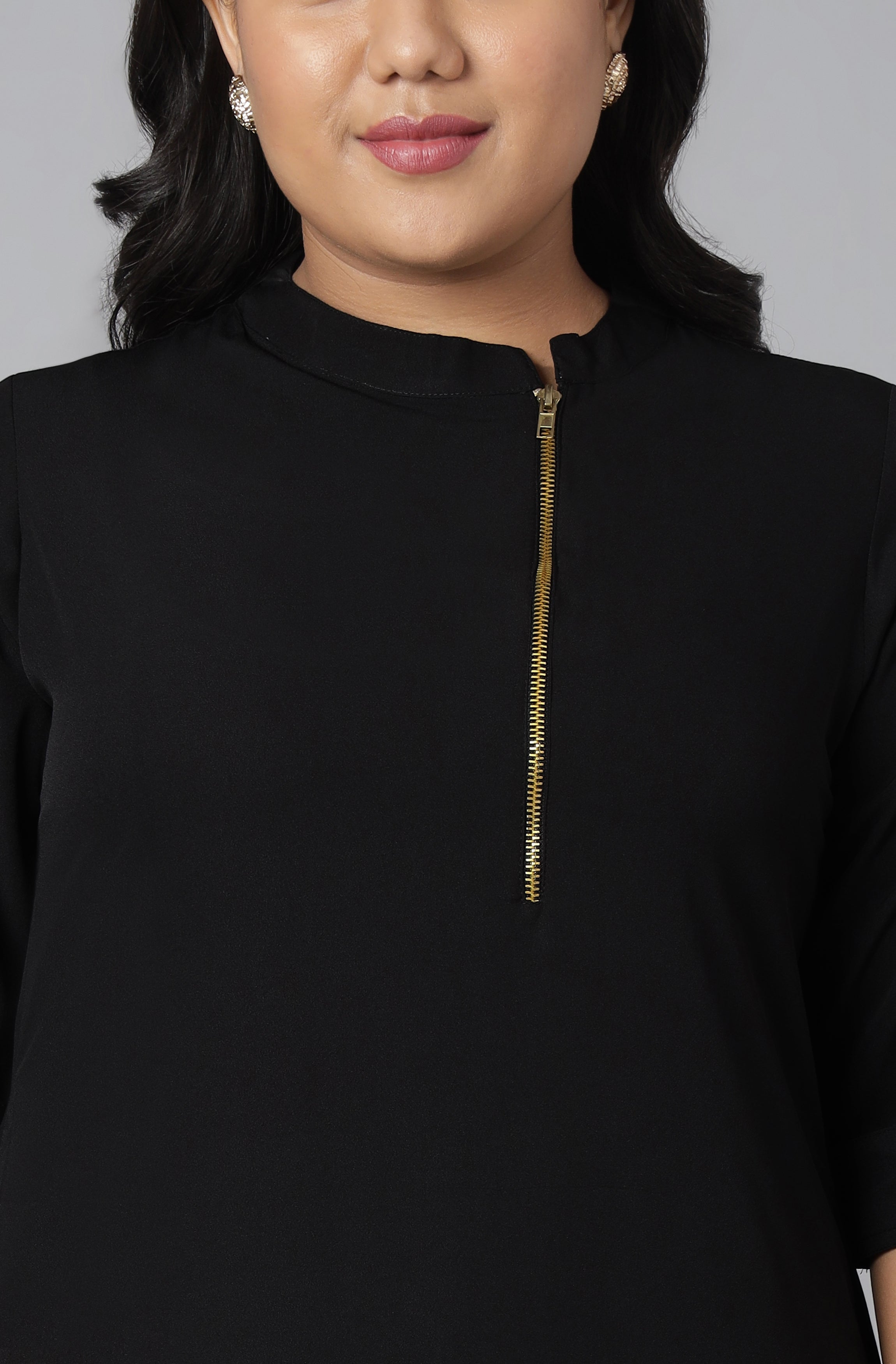 Janasya Women's Black Poly Crepe Solid Casual High Low Kurta