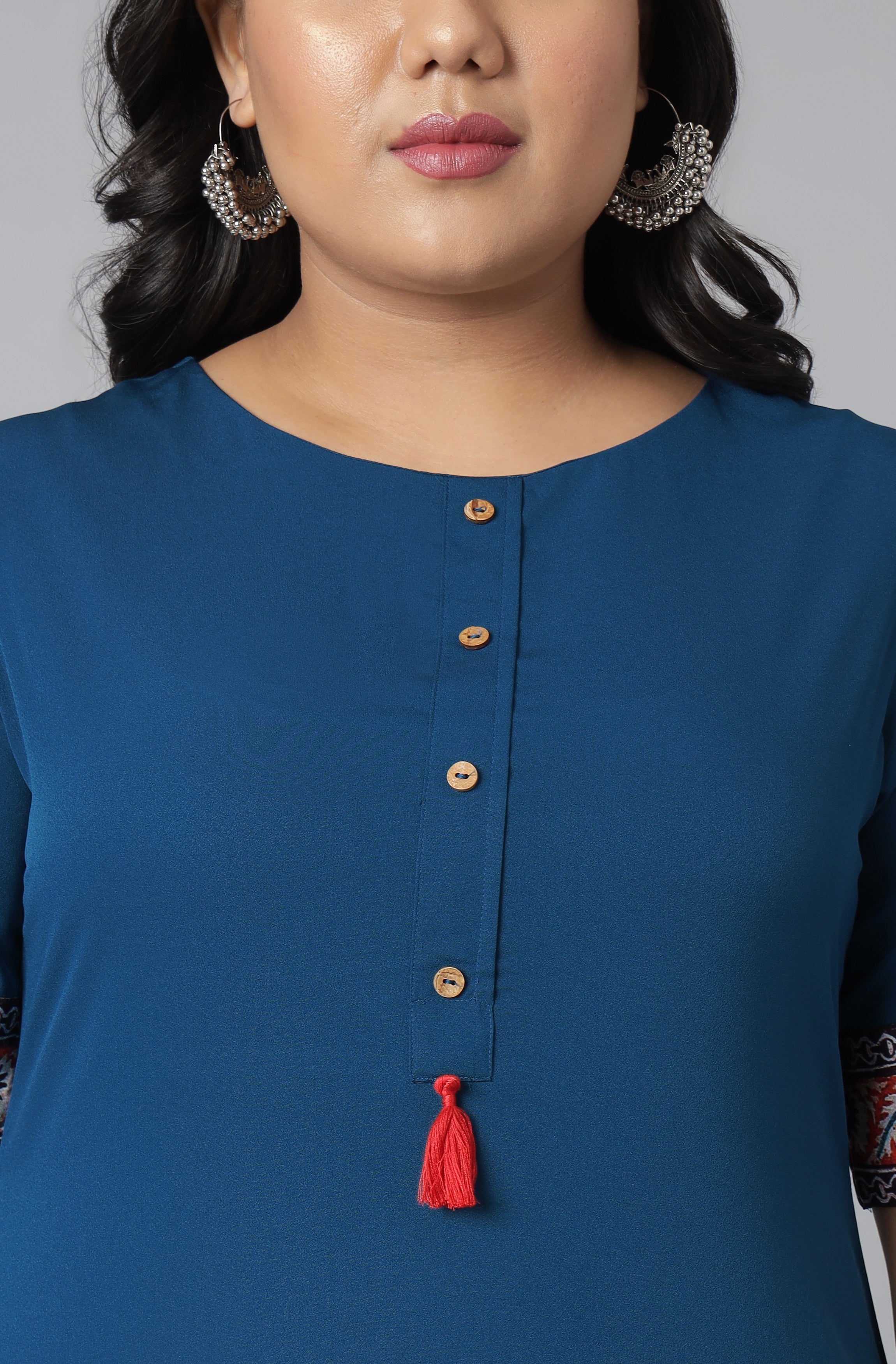 Janasya Women's Teal Poly Crepe Floral Print Casual A-line Kurta