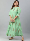 Janasya Women's Light Green Poly Crepe Foil Print Casual A-line kurta