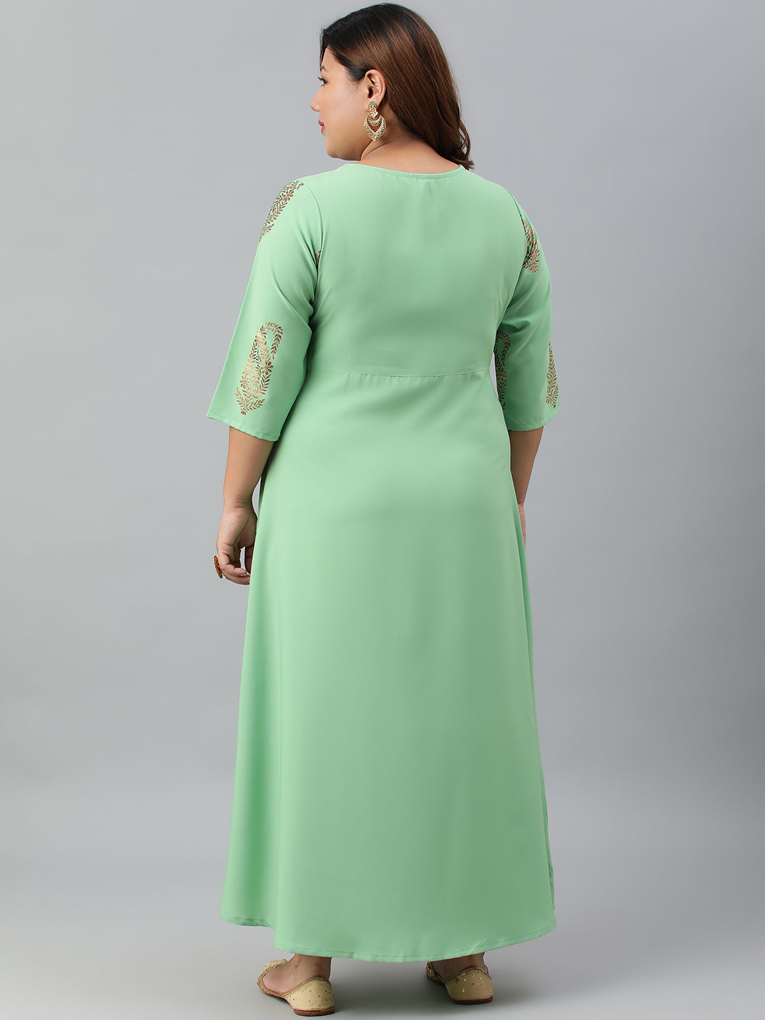 Janasya Women's Light Green Poly Crepe Foil Print Casual A-line kurta