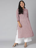 Janasya Women's Mauve Cotton Slub Solid Casual Straight Kurta
