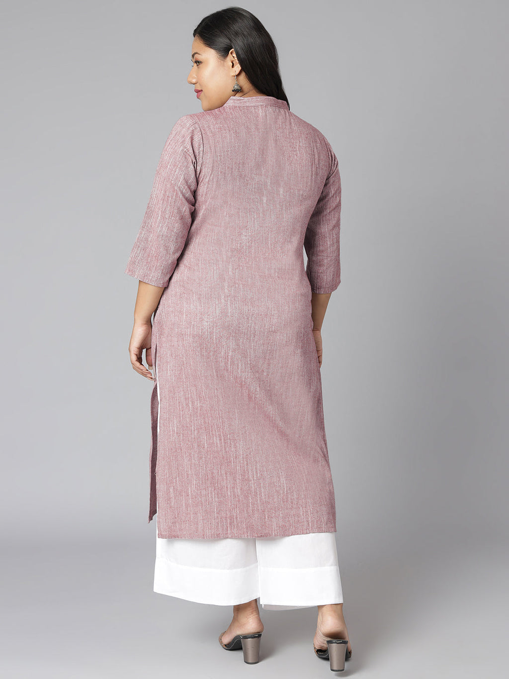 Janasya Women's Mauve Cotton Slub Solid Casual Straight Kurta