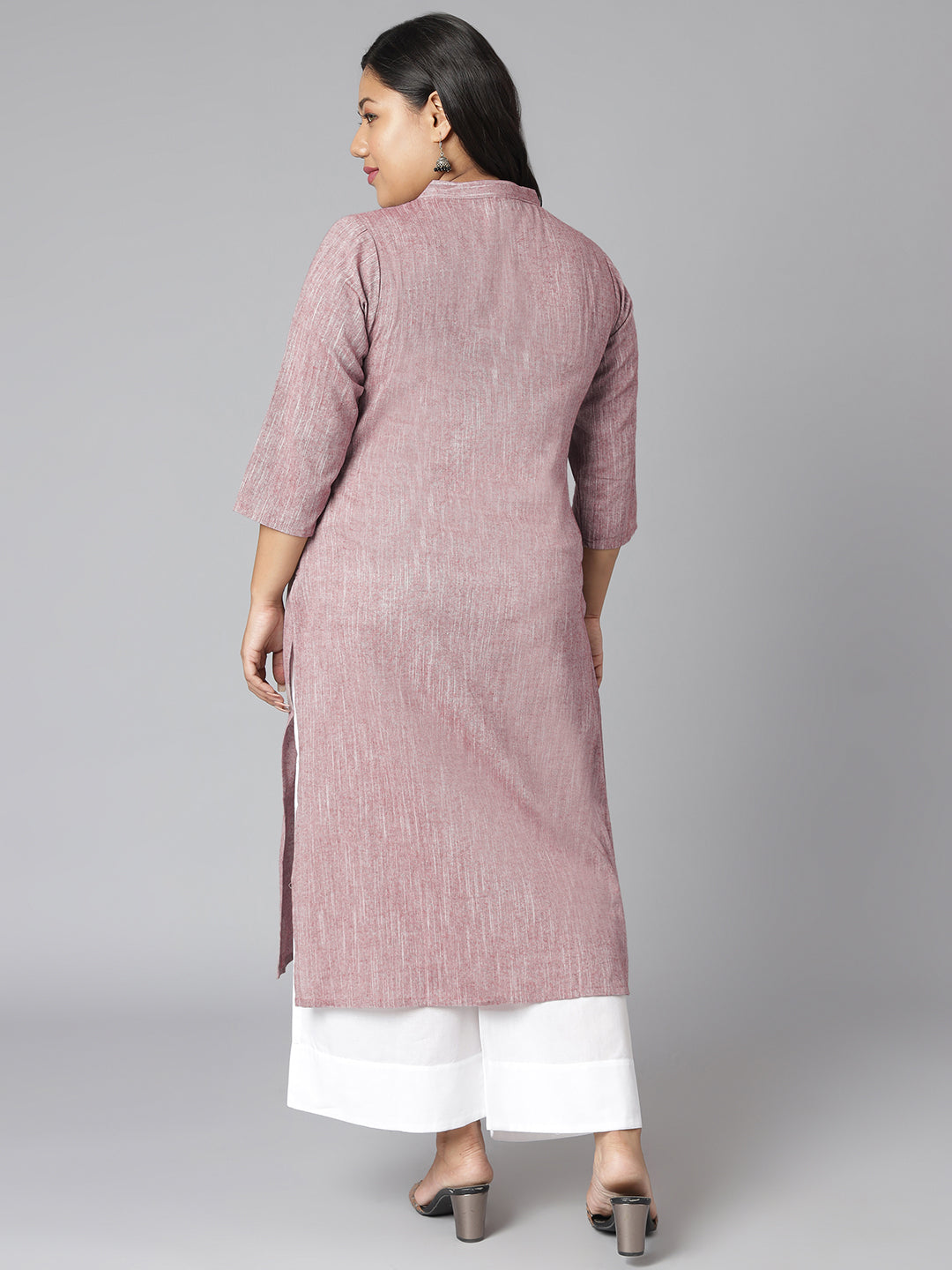 Janasya Women's Mauve Cotton Slub Solid Casual Straight Kurta