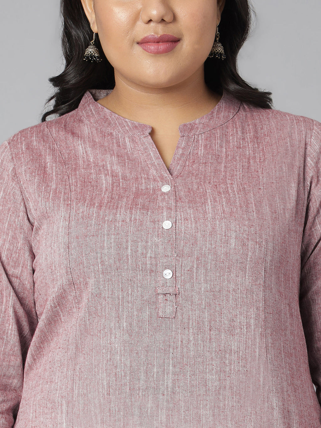 Janasya Women's Mauve Cotton Slub Solid Casual Straight Kurta