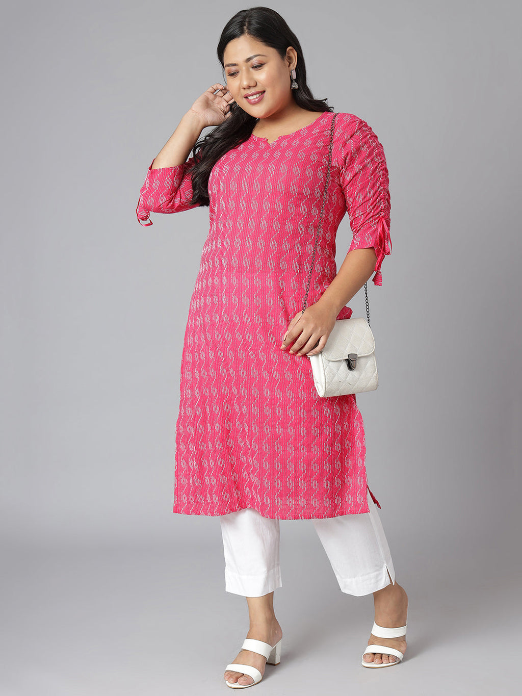 Janasya Women's Pink Cotton Woven Design Casual Straight Kurta