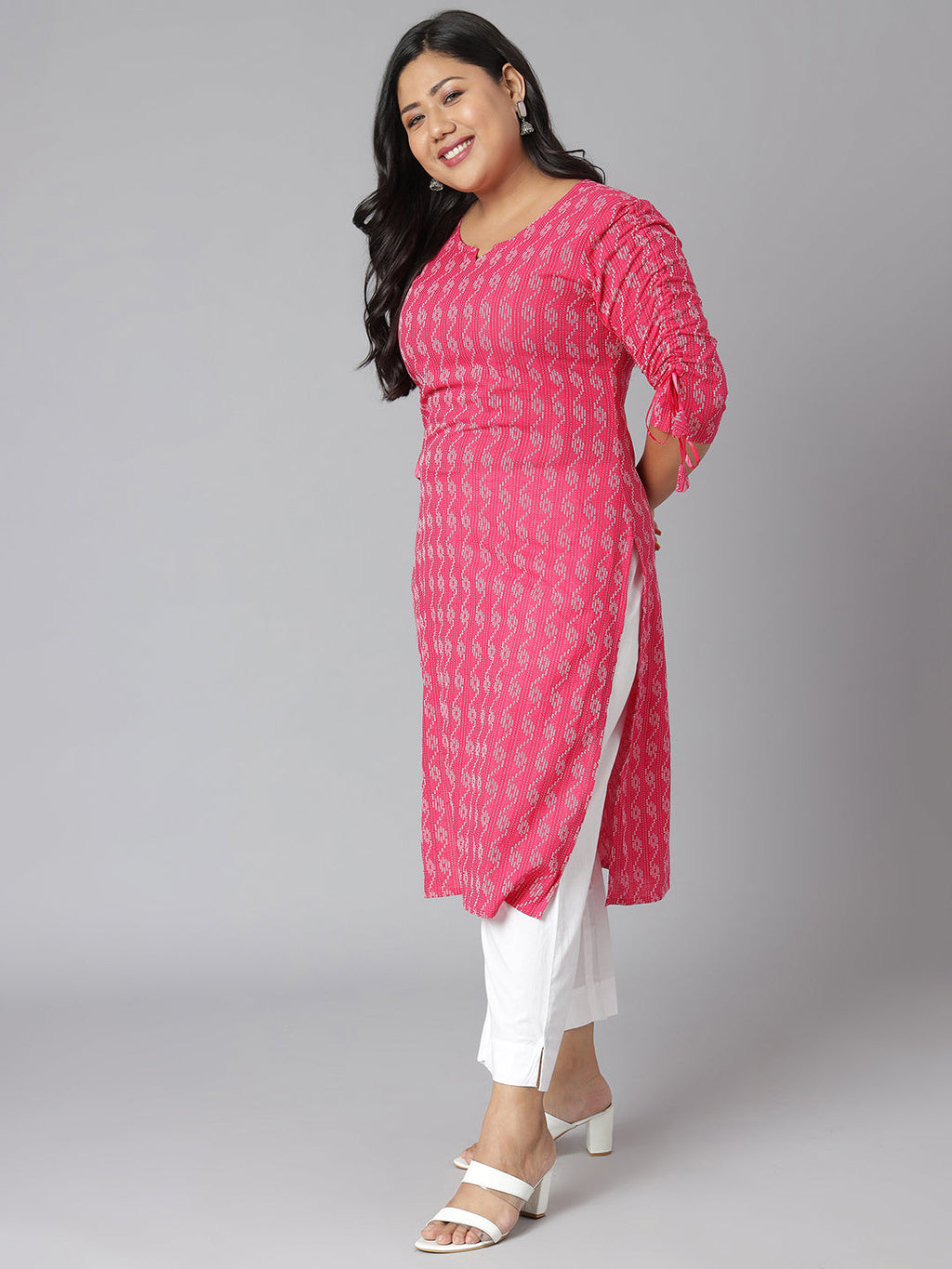 Janasya Women's Pink Cotton Woven Design Casual Straight Kurta