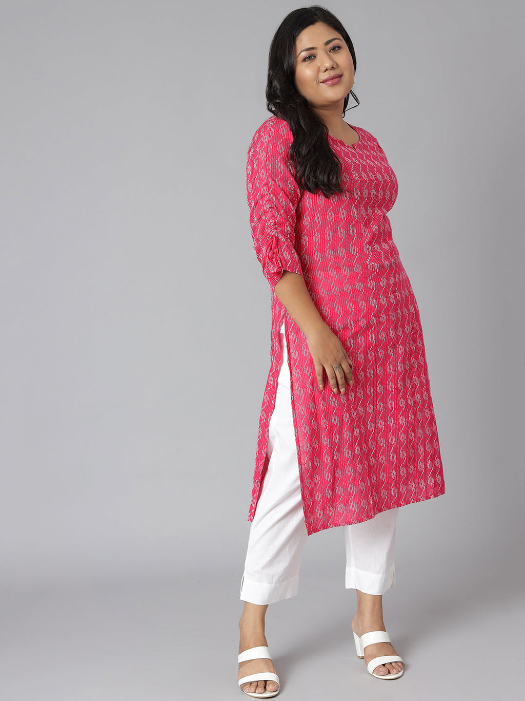 Janasya Women's Pink Cotton Woven Design Casual Straight Kurta