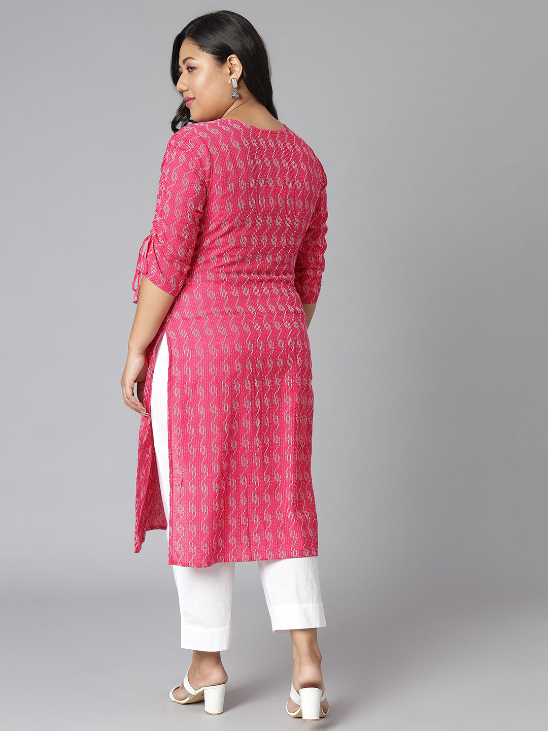 Janasya Women's Pink Cotton Woven Design Casual Straight Kurta