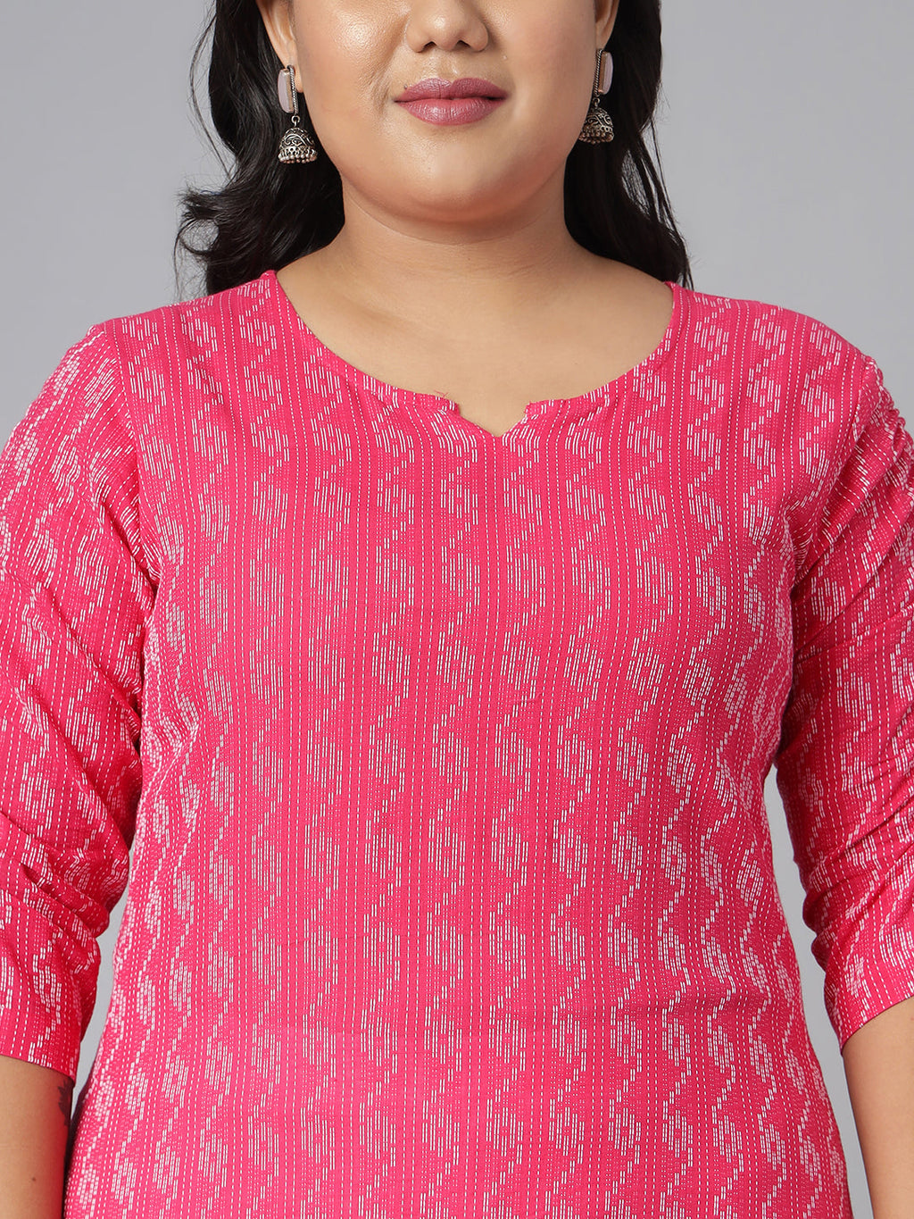 Janasya Women's Pink Cotton Woven Design Casual Straight Kurta