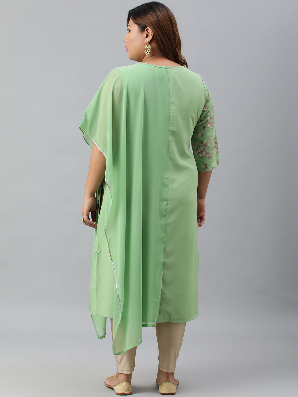 Janasya Women's Light Green Poly Crepe Foil Print Casual Straight kurta