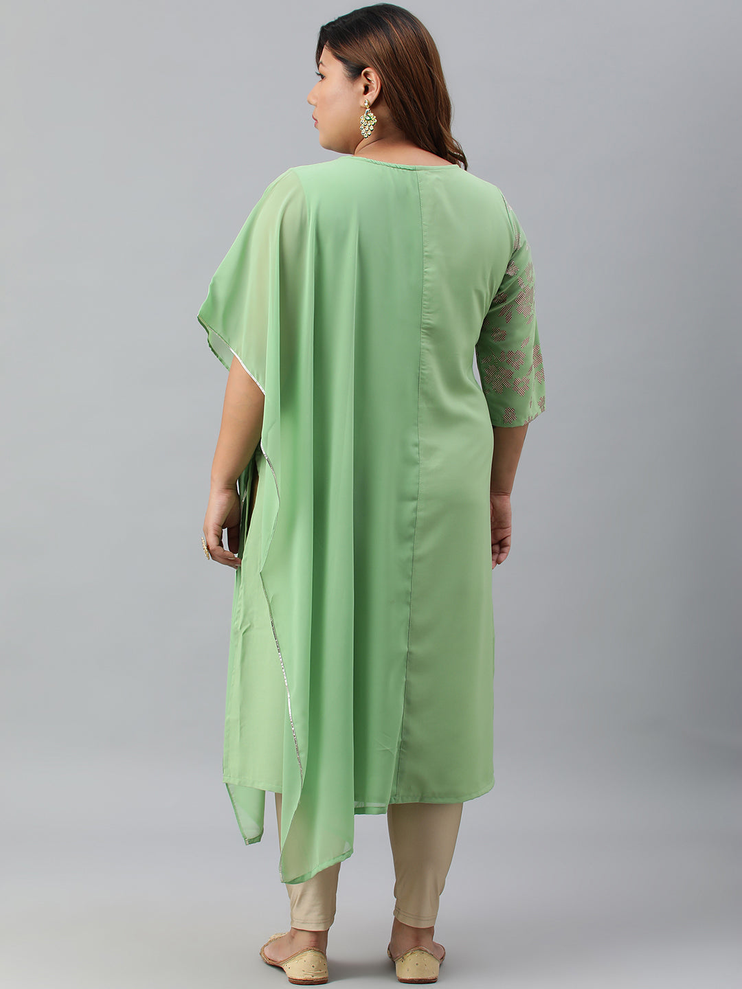Janasya Women's Light Green Poly Crepe Foil Print Casual Straight kurta
