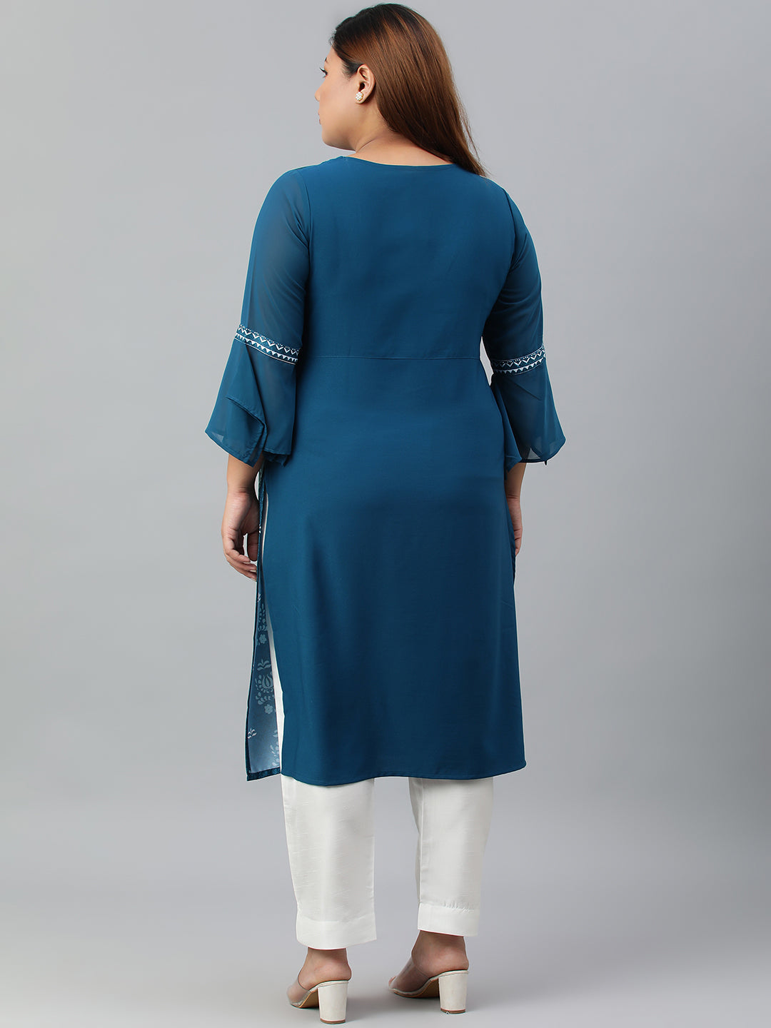 Janasya Women's Teal Poly Crepe Digital Print Casual Straight kurta
