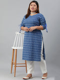 Janasya Women's Blue Cotton Woven Design Casual Straight Kurta