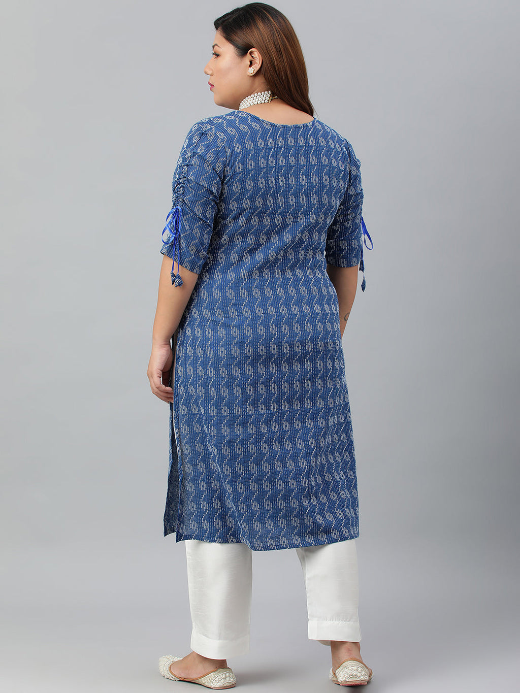 Janasya Women's Blue Cotton Woven Design Casual Straight Kurta