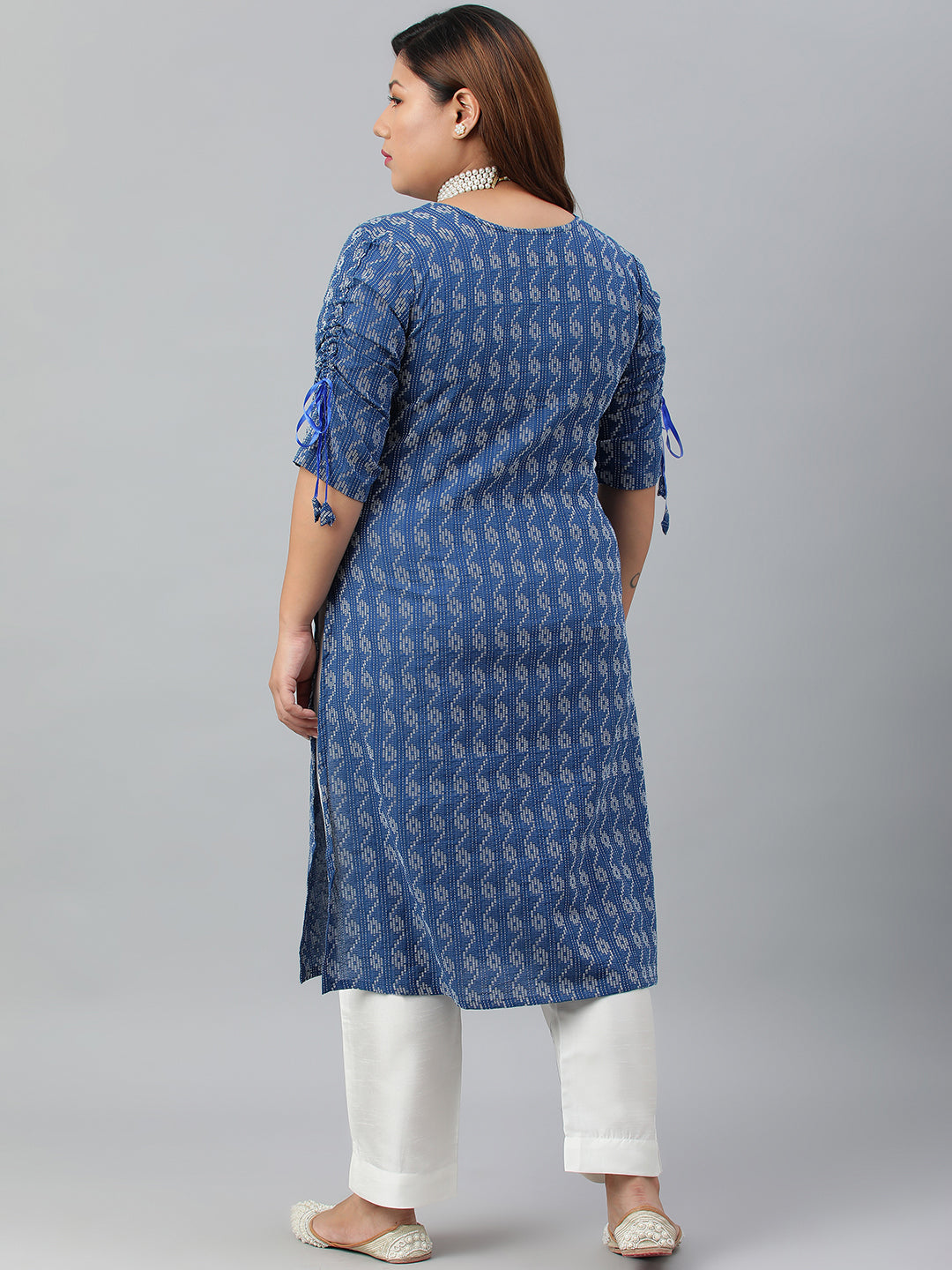Janasya Women's Blue Cotton Woven Design Casual Straight Kurta