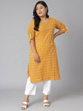 Janasya Women's Yellow Cotton Woven Design Casual Straight Kurta