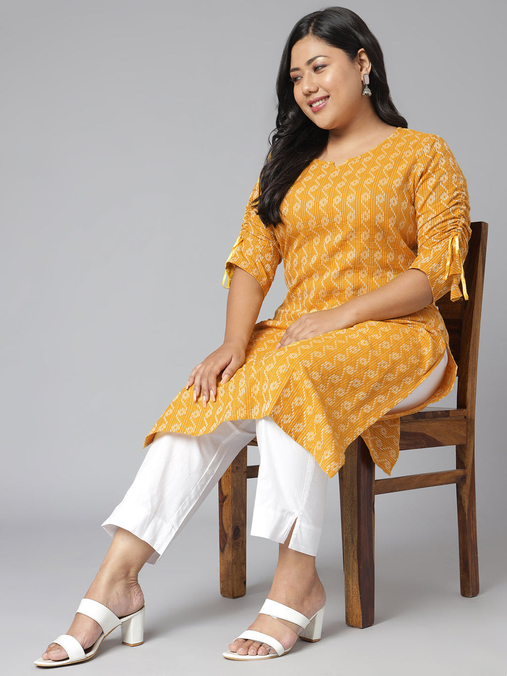Janasya Women's Yellow Cotton Woven Design Casual Straight Kurta