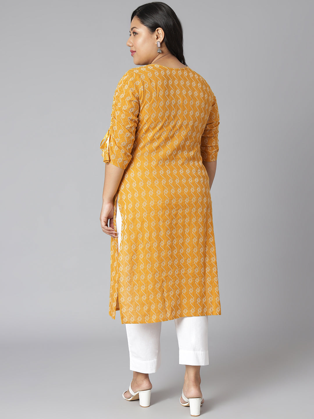 Janasya Women's Yellow Cotton Woven Design Casual Straight Kurta