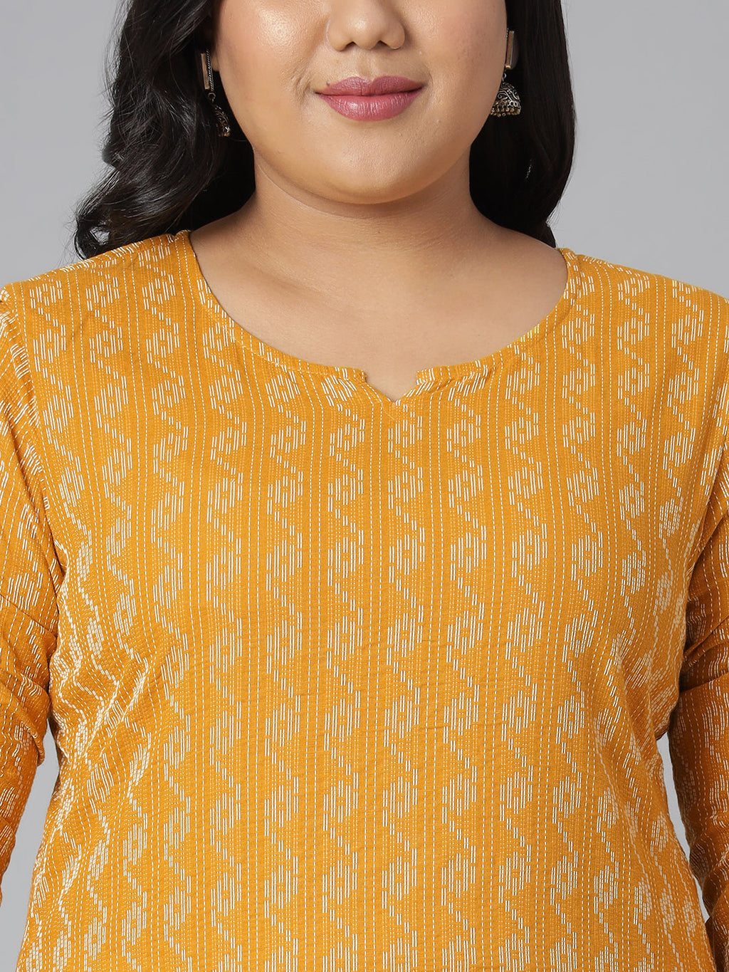 Janasya Women's Yellow Cotton Woven Design Casual Straight Kurta