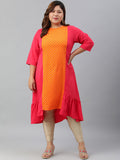 Janasya Women's Orange Poly Crepe Floral Print Casual A-line kurta