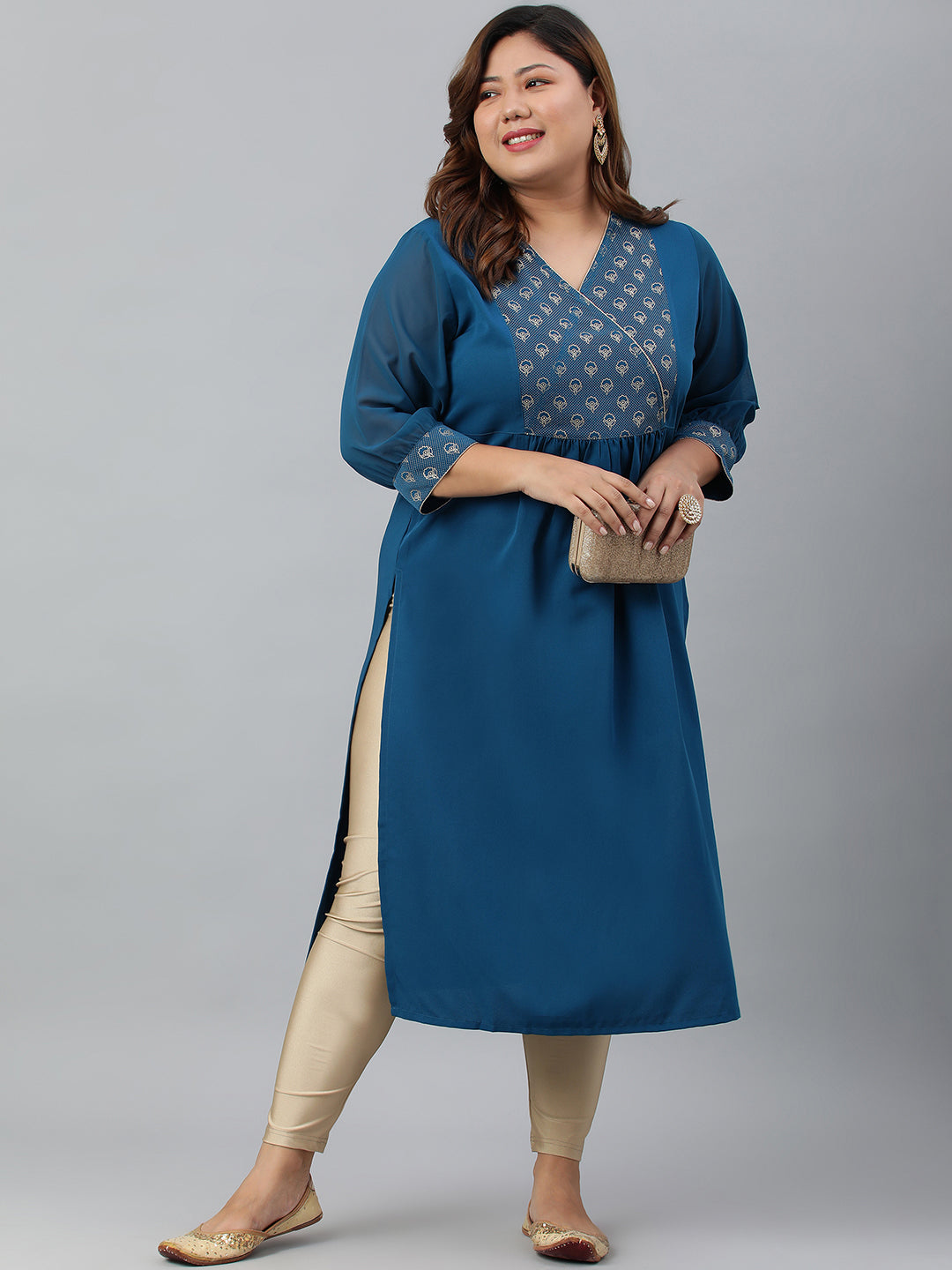 Janasya Women's Teal Poly Crepe Solid Casual Straight kurta