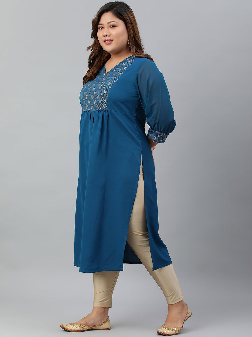 Janasya Women's Teal Poly Crepe Solid Casual Straight kurta