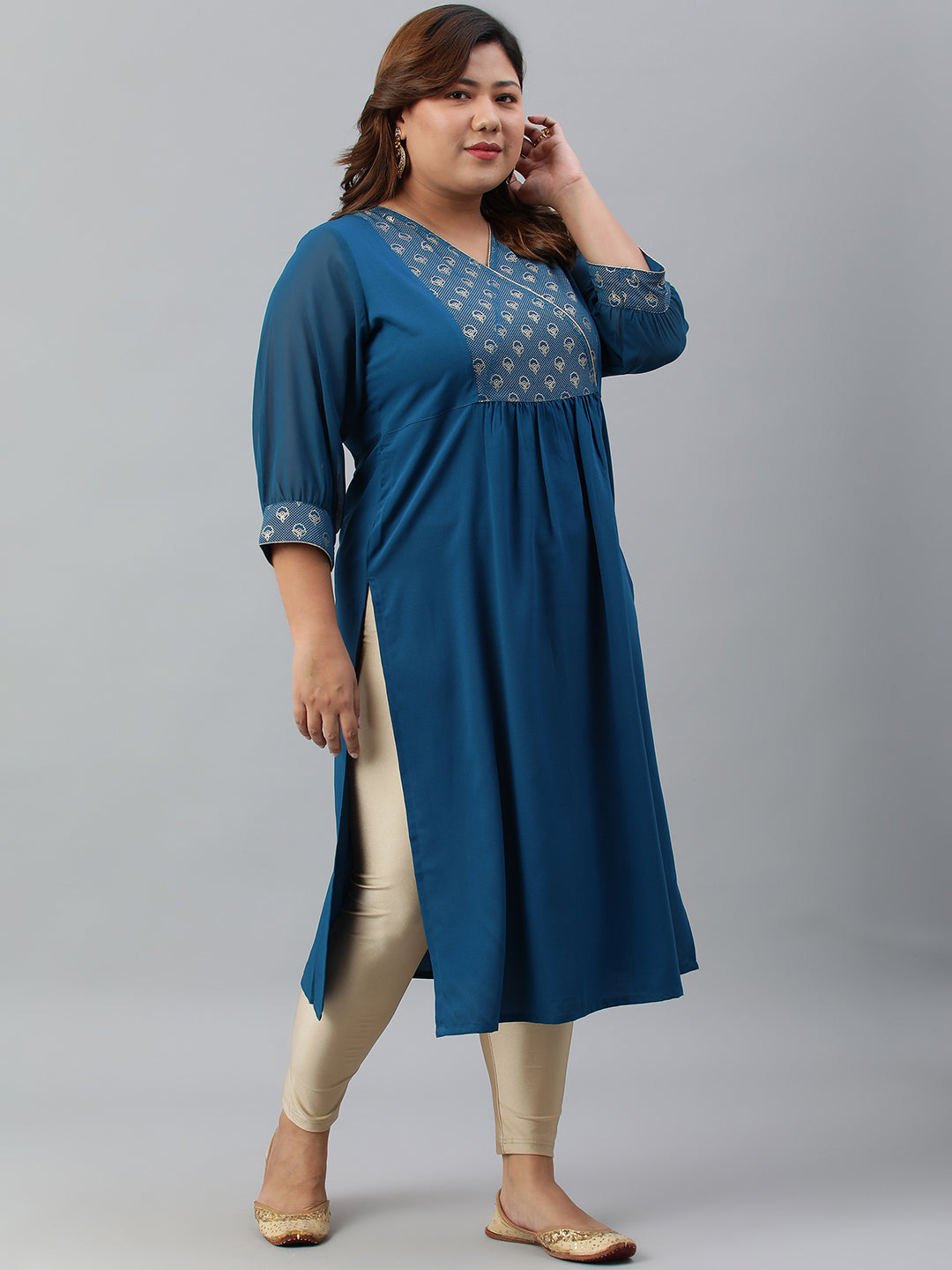 Janasya Women's Teal Poly Crepe Solid Casual Straight kurta