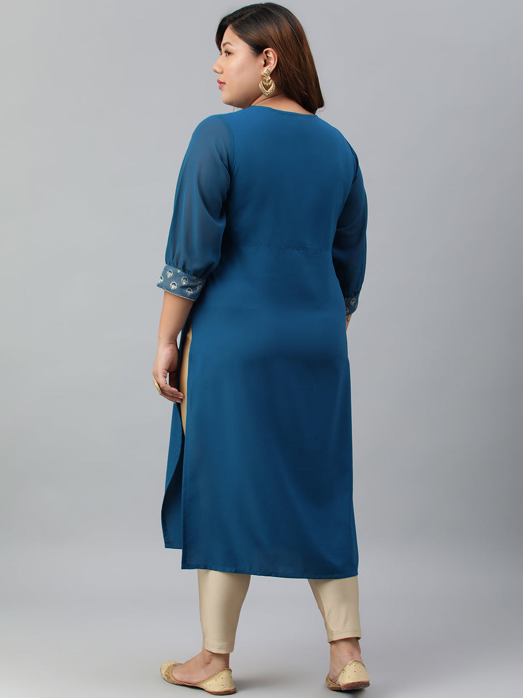 Janasya Women's Teal Poly Crepe Solid Casual Straight kurta