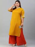 Janasya Women's Mustard Poly Silk Embroidered Festive & Party Straight kurta