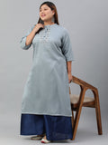 Janasya Women's Grey Poly Silk Solid Festive & Party Straight kurta