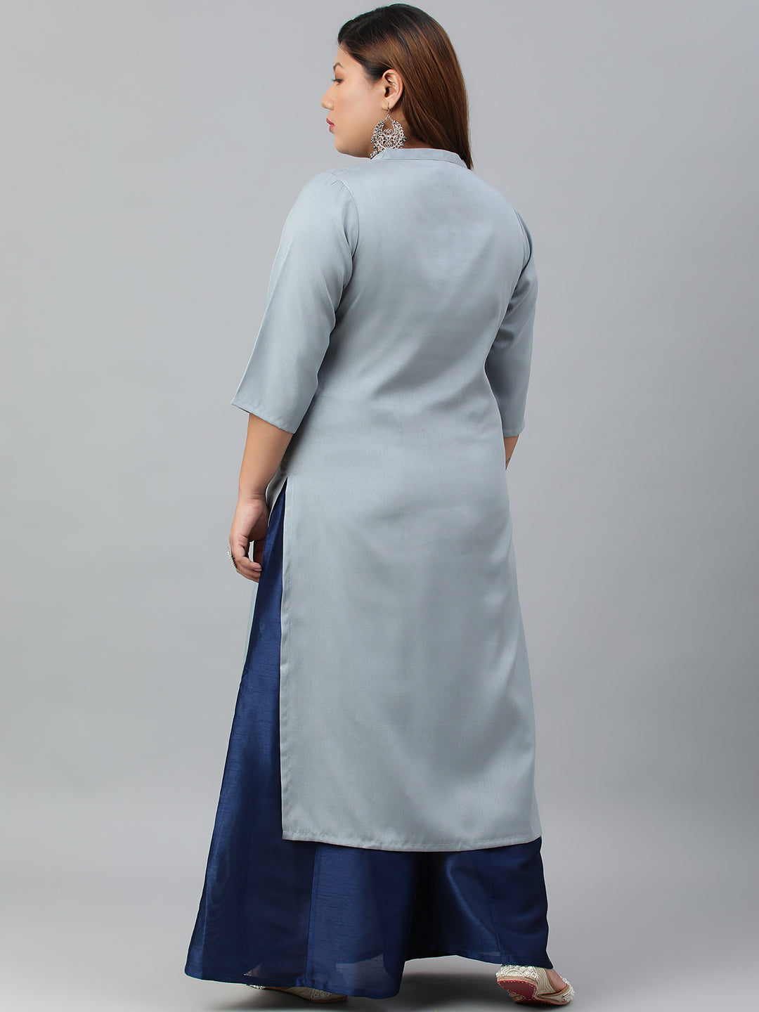 Janasya Women's Grey Poly Silk Solid Festive & Party Straight kurta