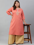 Janasya Women's Coral Poly Silk Embroidered Festive & Party Straight kurta