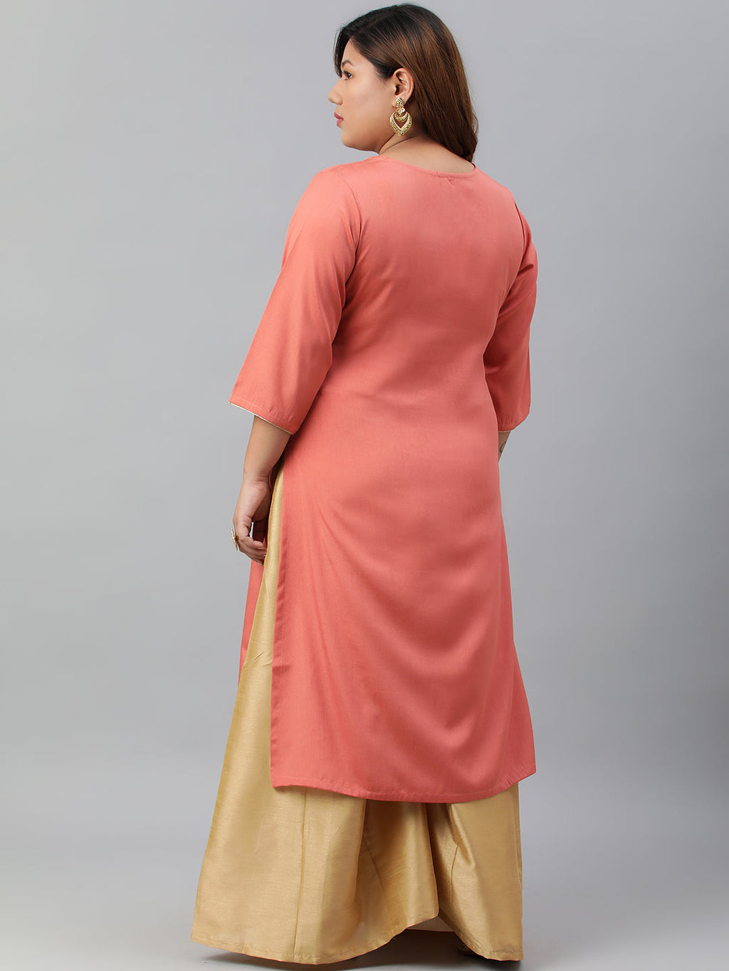 Janasya Women's Coral Poly Silk Embroidered Festive & Party Straight kurta