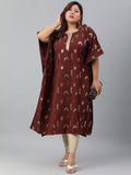 Janasya Women's Brown Poly Crepe Geometric Print Festive & Party Kaftan kurta