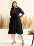 Janasya Black Rayon Yoke Embroidered kurta