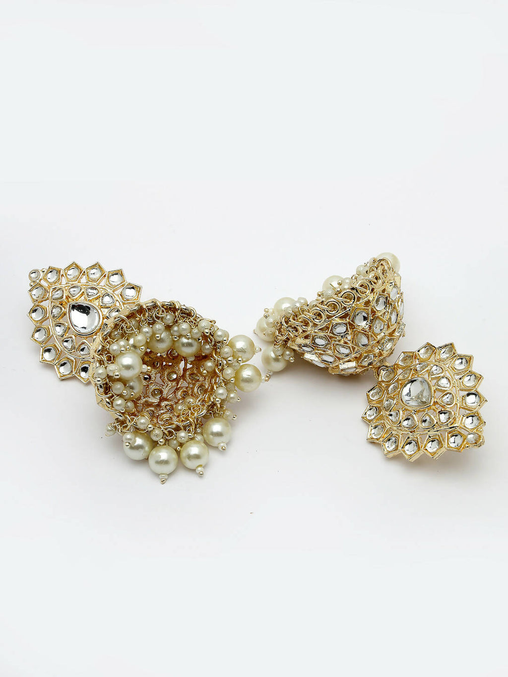 NVR Women Gold-Polished Handcrafted Kundan Jhumka Earrings